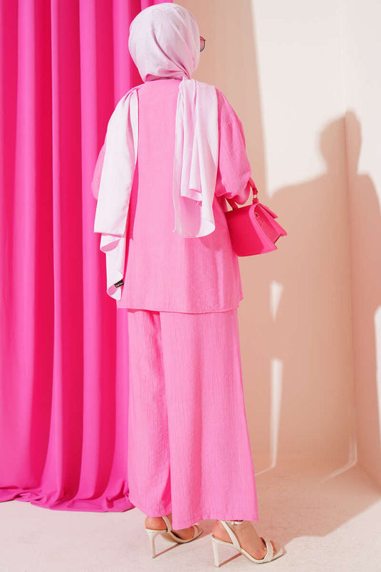 Buttoned Side Tie Two Piece Suit Pink