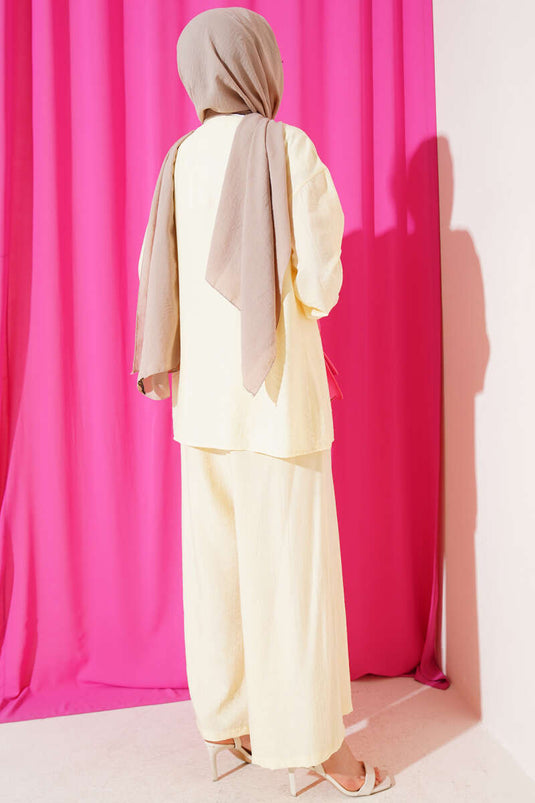 Buttoned Side Tie Two Piece Suit Yellow