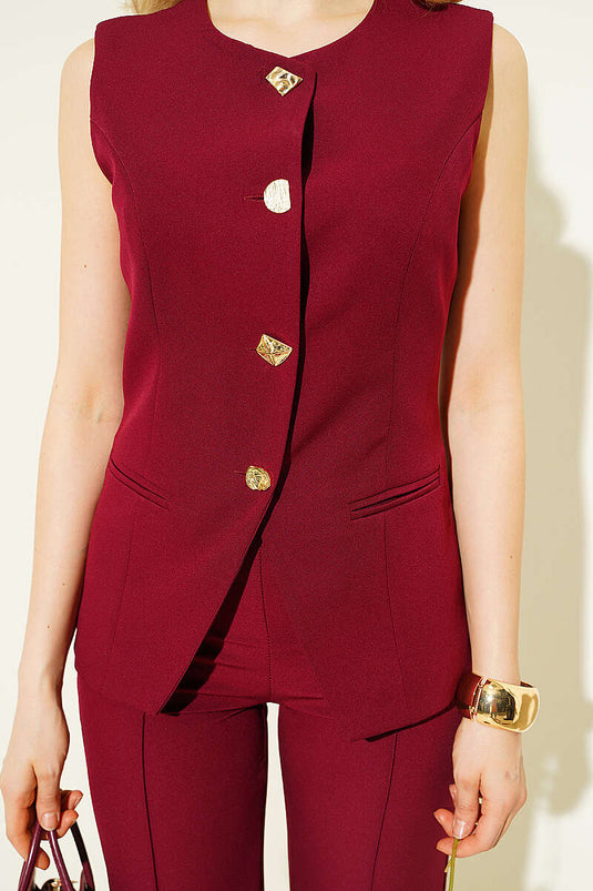 Ensemble pantalon avec gilet boutonné bordeaux