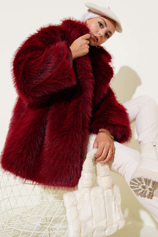 فرو مبطن بدون أزرار لون عنابي