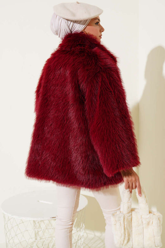 فرو مبطن بدون أزرار لون عنابي