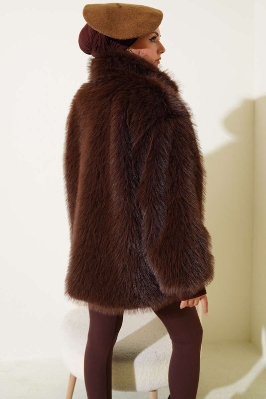 Knopflos Gefüttert Pelz Braun