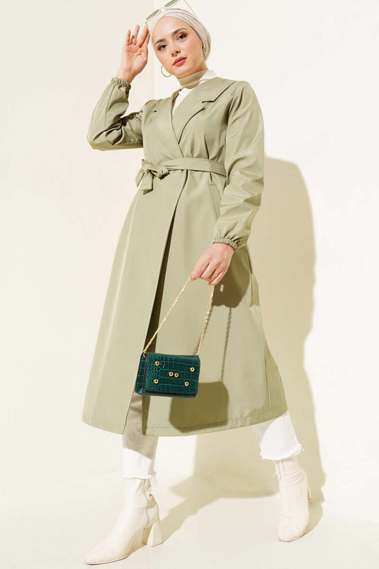 Buttonless Model Belted Trench Coat Sage Green