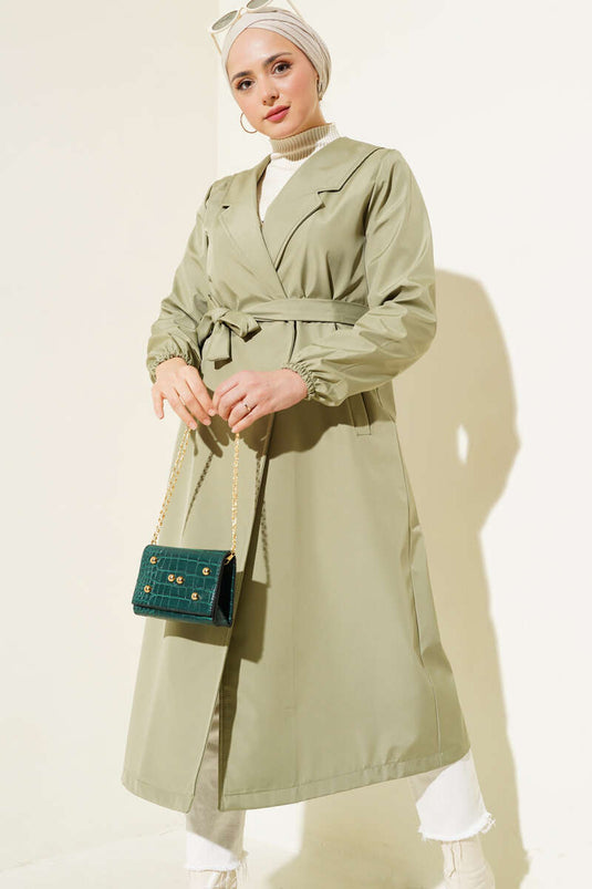 Buttonless Model Belted Trench Coat Sage Green