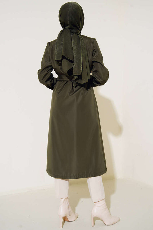 Buttonless Model Belted Trench Coat Khaki