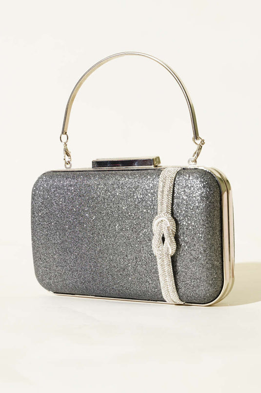 Pochette de soirée à détail nœud, gris fumé