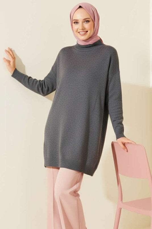 Tunique En Maille À Manches Longues Anthracite