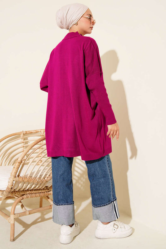 Tunique tricotée à manches courtes, violette