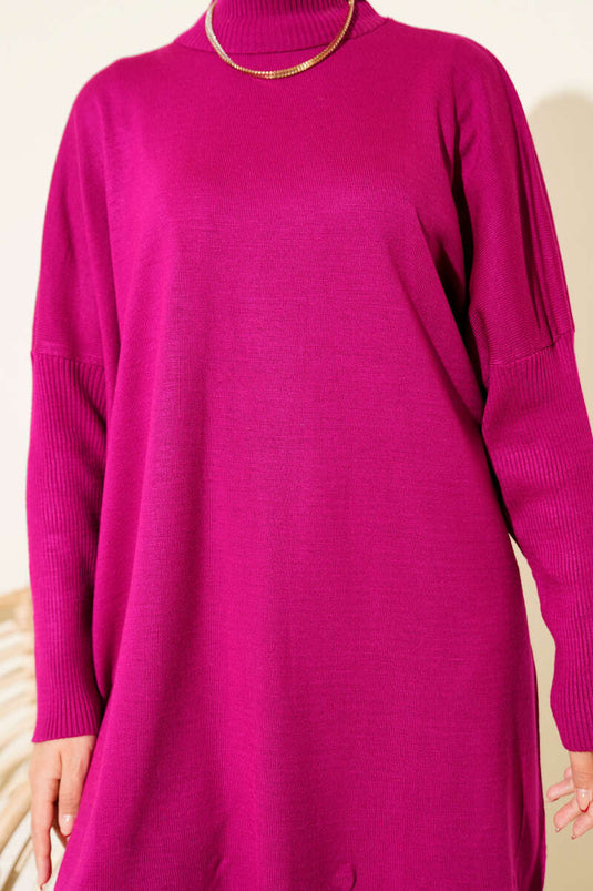 Tunique tricotée à manches courtes, violette