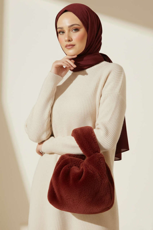 Stricktunika mit überschnittenen Ärmeln in Steinfarbe