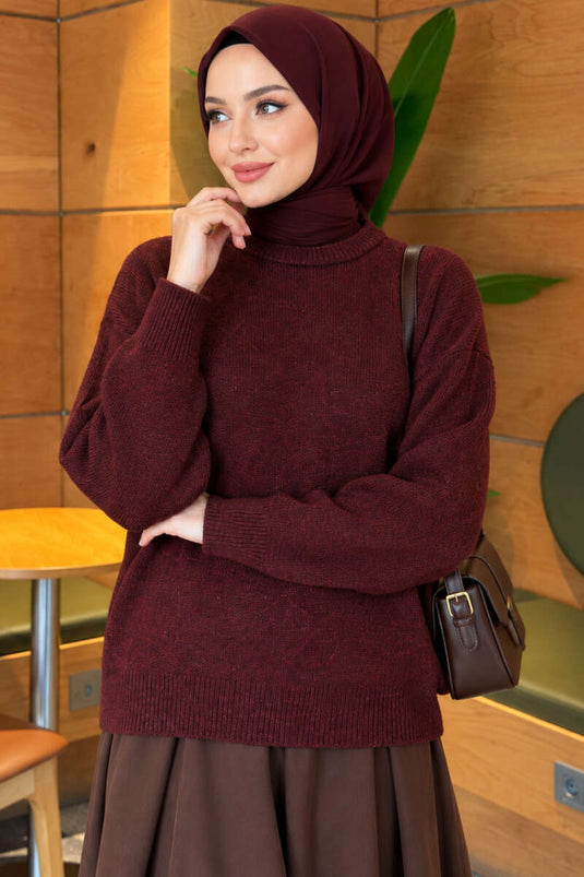 Pull En Maille Bordeaux À Manches Longues