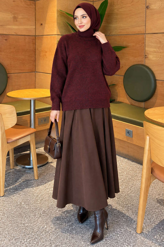 Pull En Maille Bordeaux À Manches Longues
