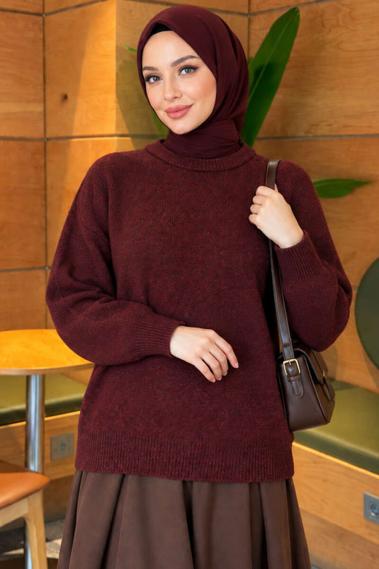 Pull En Maille Bordeaux À Manches Longues