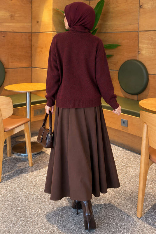 Pull En Maille Bordeaux À Manches Longues