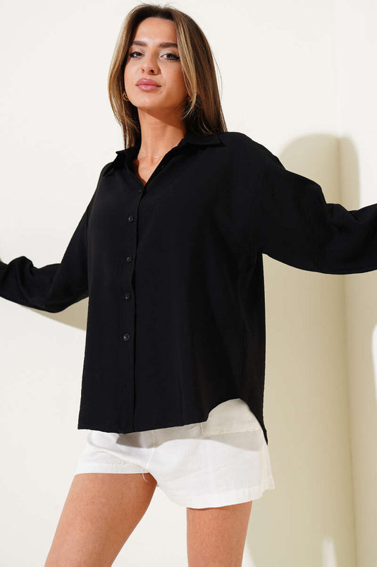 Camicia Base a Spalle Scese Nera