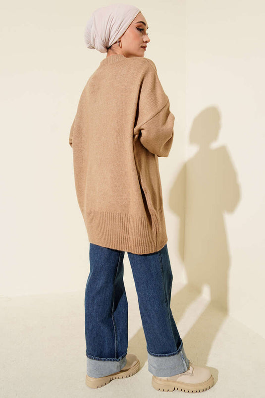 Düşük Omuz Salaş Triko Tunik Latte