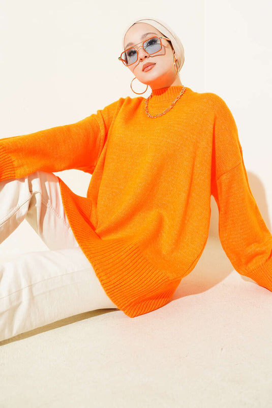 Off-Shoulder Loose Knit Tunic Orange
