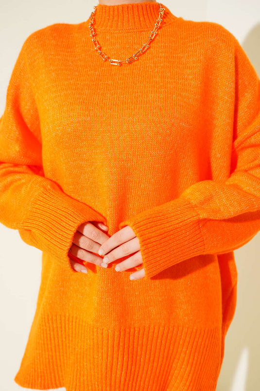 Off-Shoulder Loose Knit Tunic Orange