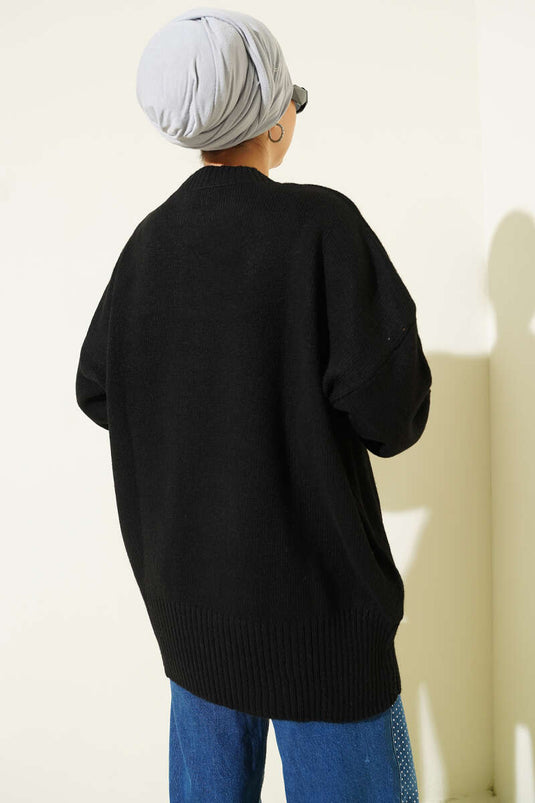 Tunique en tricot ample à épaules tombantes noire