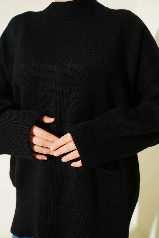 Tunique en tricot ample à épaules tombantes noire