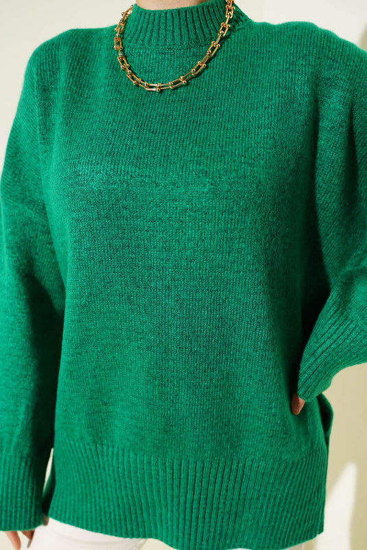 Tunique verte à épaules dénudées en maille ample