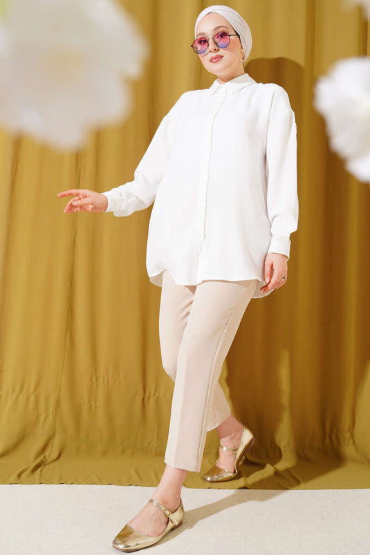 Low Shoulder Plain Shirt White