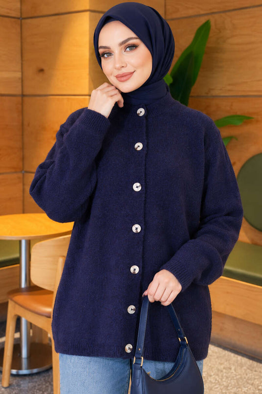 Chaqueta De Punto Con Botones Y Hombros Descubiertos En Azul Marino