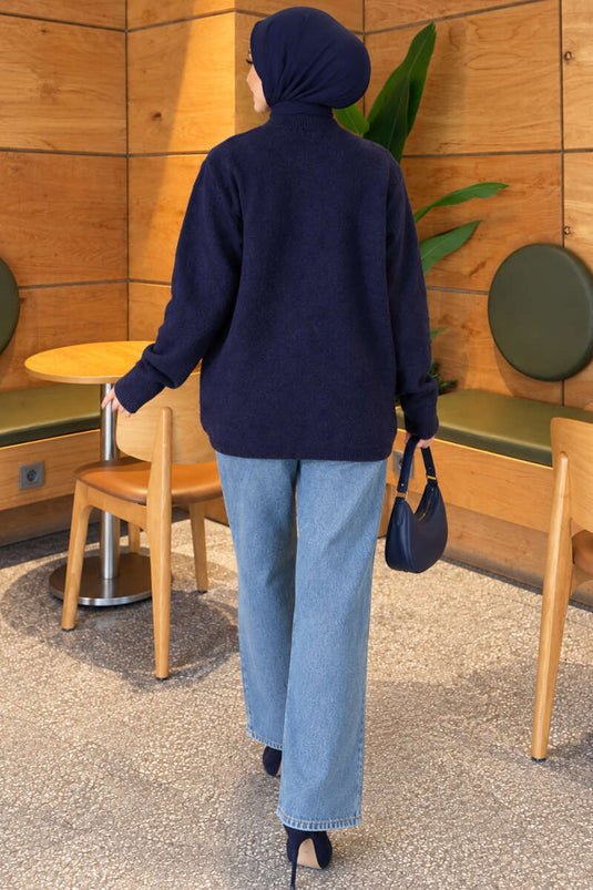 Chaqueta De Punto Con Botones Y Hombros Descubiertos En Azul Marino