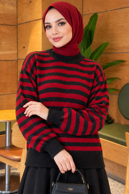 Off-Shoulder Thin Striped Knit Sweater Anthracite