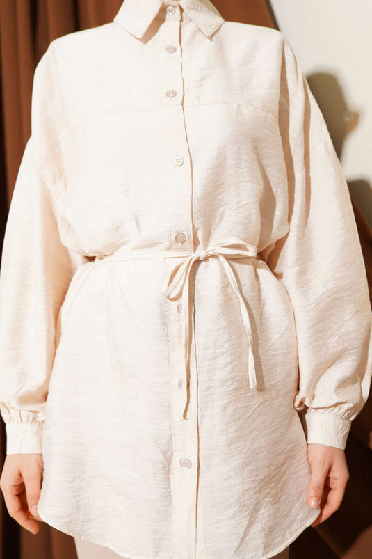 Chemise à épaules tombantes avec ceinture en corde, couleur pierre