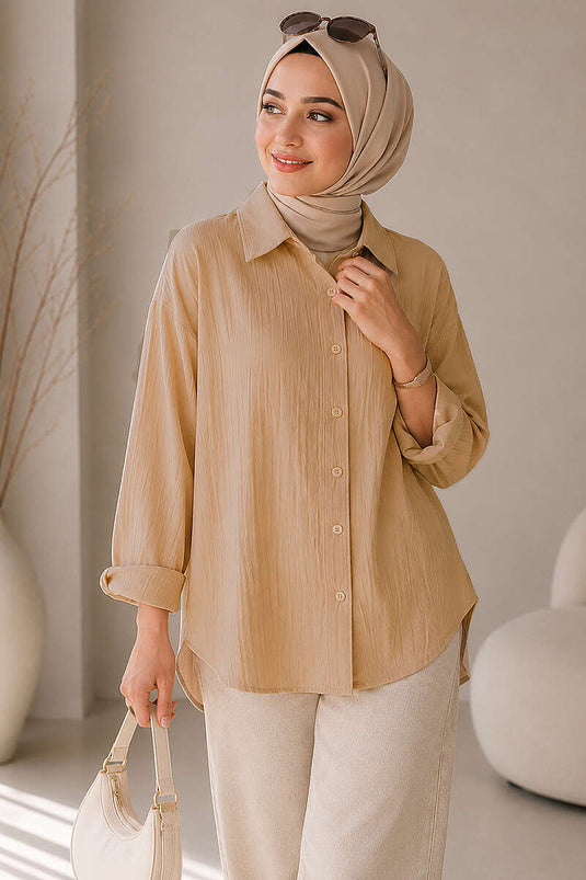 Düşük Omuzlu Salaş Gömlek Camel