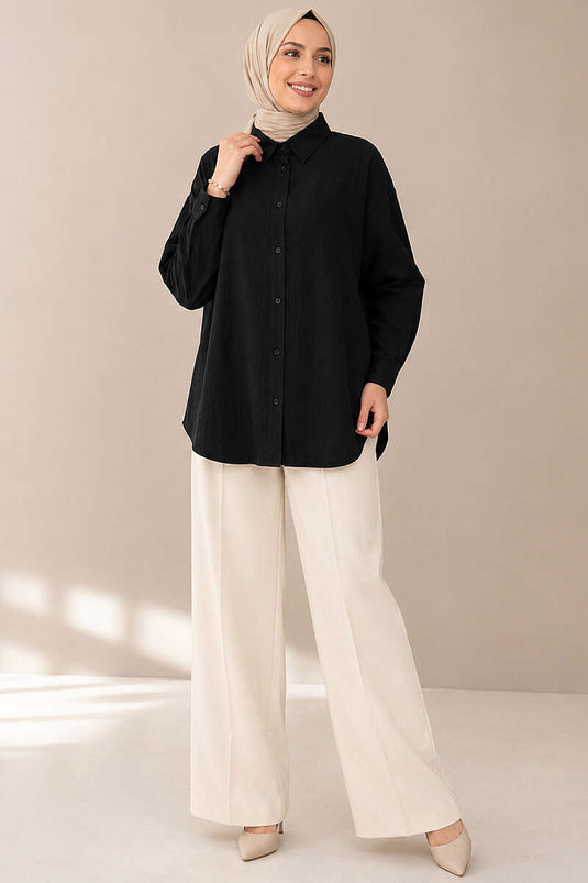 Düşük Omuzlu Salaş Gömlek Siyah