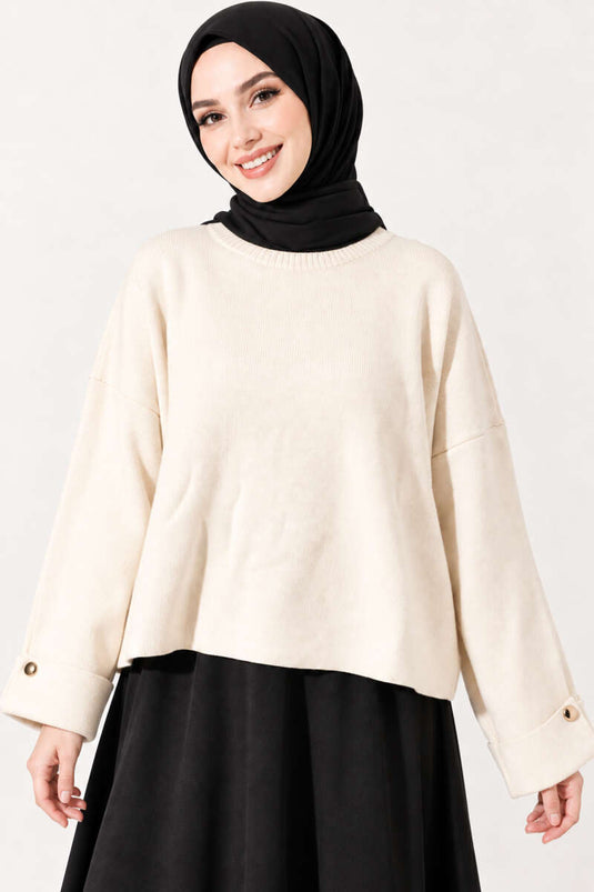 Pull Loose À Épaules Dénudées Beige