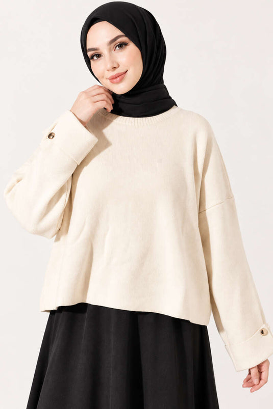 Pull Loose À Épaules Dénudées Beige