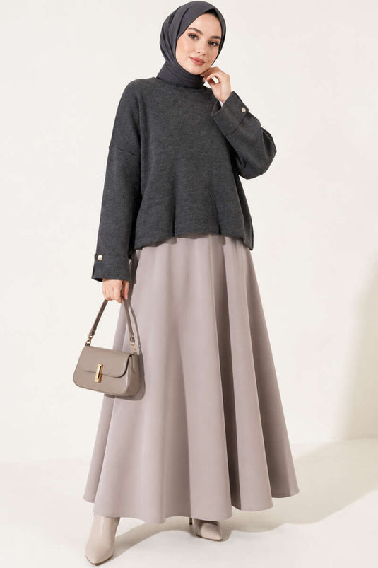 Lässiger Strickpullover Mit Off-Shoulder Rauchgrau