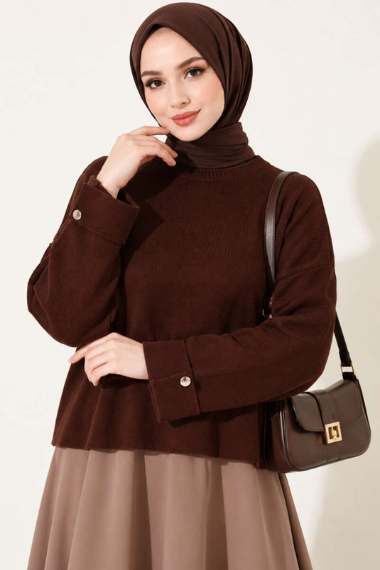 Oversized Schulterfreier Strickpullover In Kaffee