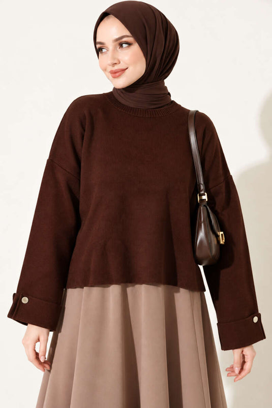 Oversized Schulterfreier Strickpullover In Kaffee