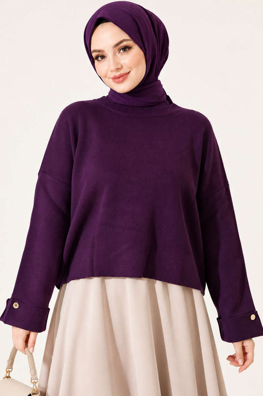 Lässiger Schulterfreier Strickpullover Flieder