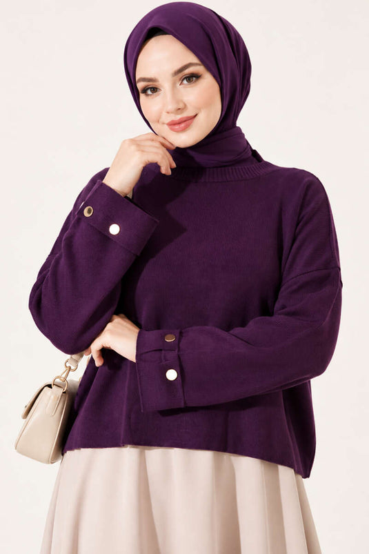 Lässiger Schulterfreier Strickpullover Flieder