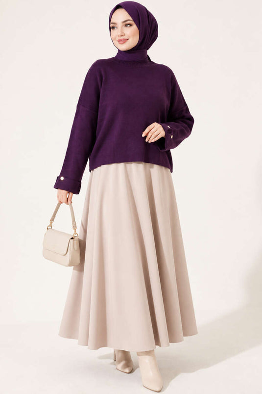 Lässiger Schulterfreier Strickpullover Flieder