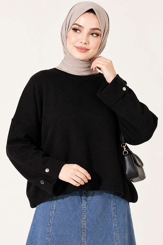 Pull Tricot Décontracté Noir À Épaules Dénudées