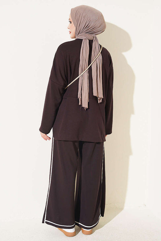 Off-Shoulder Striped Two-Piece Set In Bitter Coffee