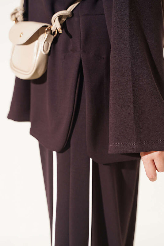 Off-Shoulder Striped Two-Piece Set In Bitter Coffee