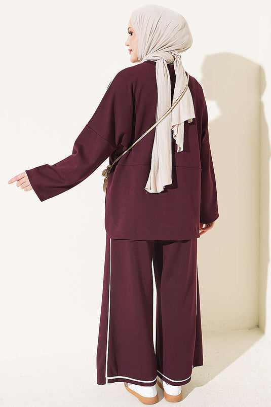 Off-Shoulder Striped Two-Piece Set In Plum
