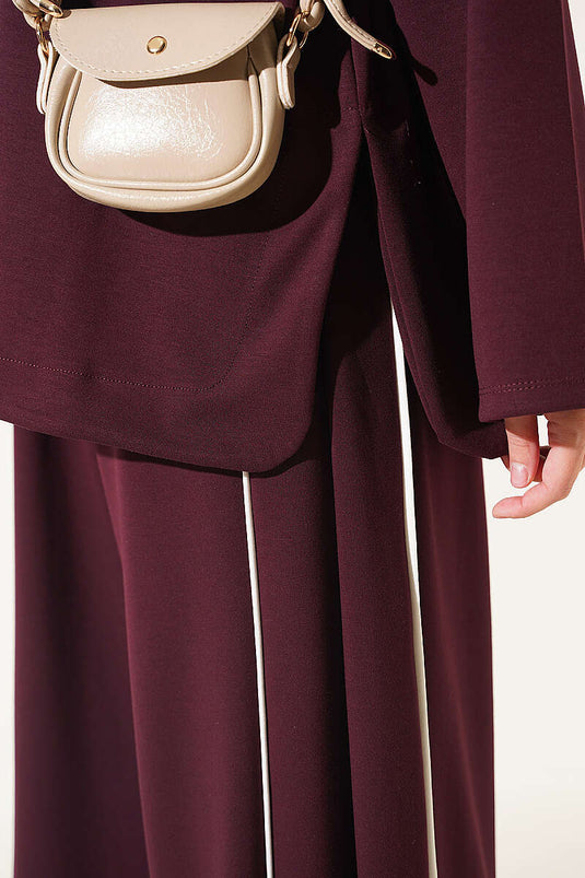 Off-Shoulder Striped Two-Piece Set In Plum