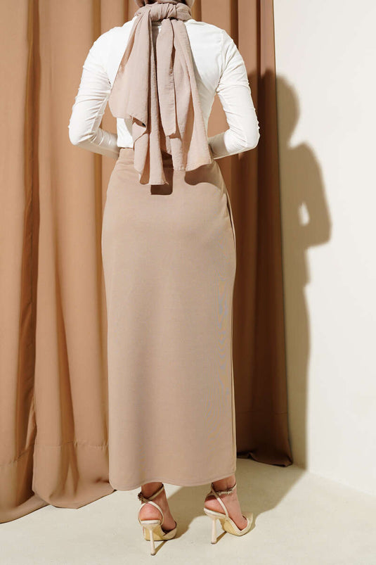 Jupe crayon beige unie