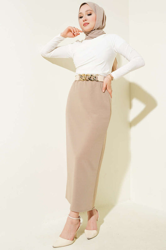 Gonna a matita beige liscia