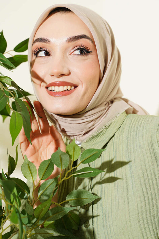 Foulard en coton uni couleur beige clair