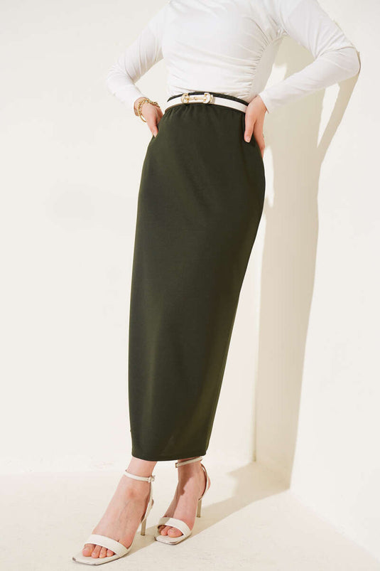 Plain Khaki Pencil Skirt