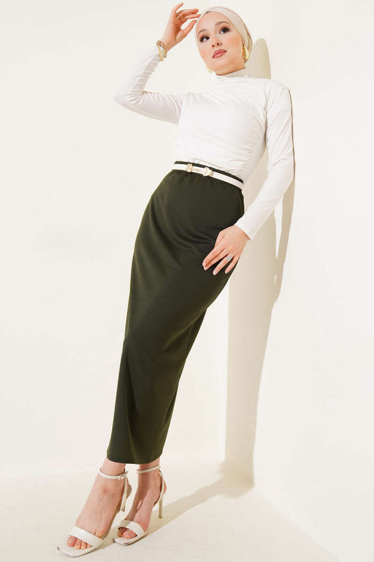 Schlichter khakifarbener Bleistiftrock